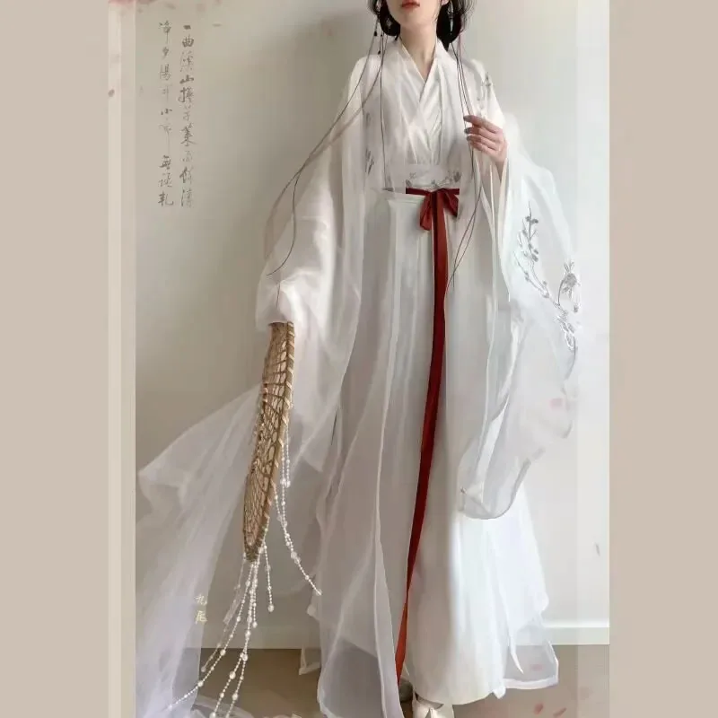 

dd54NEW Chinese Women Ancient Traditional Cosplay Costume Vintage Birthday Party White&Red Hanfu Dress