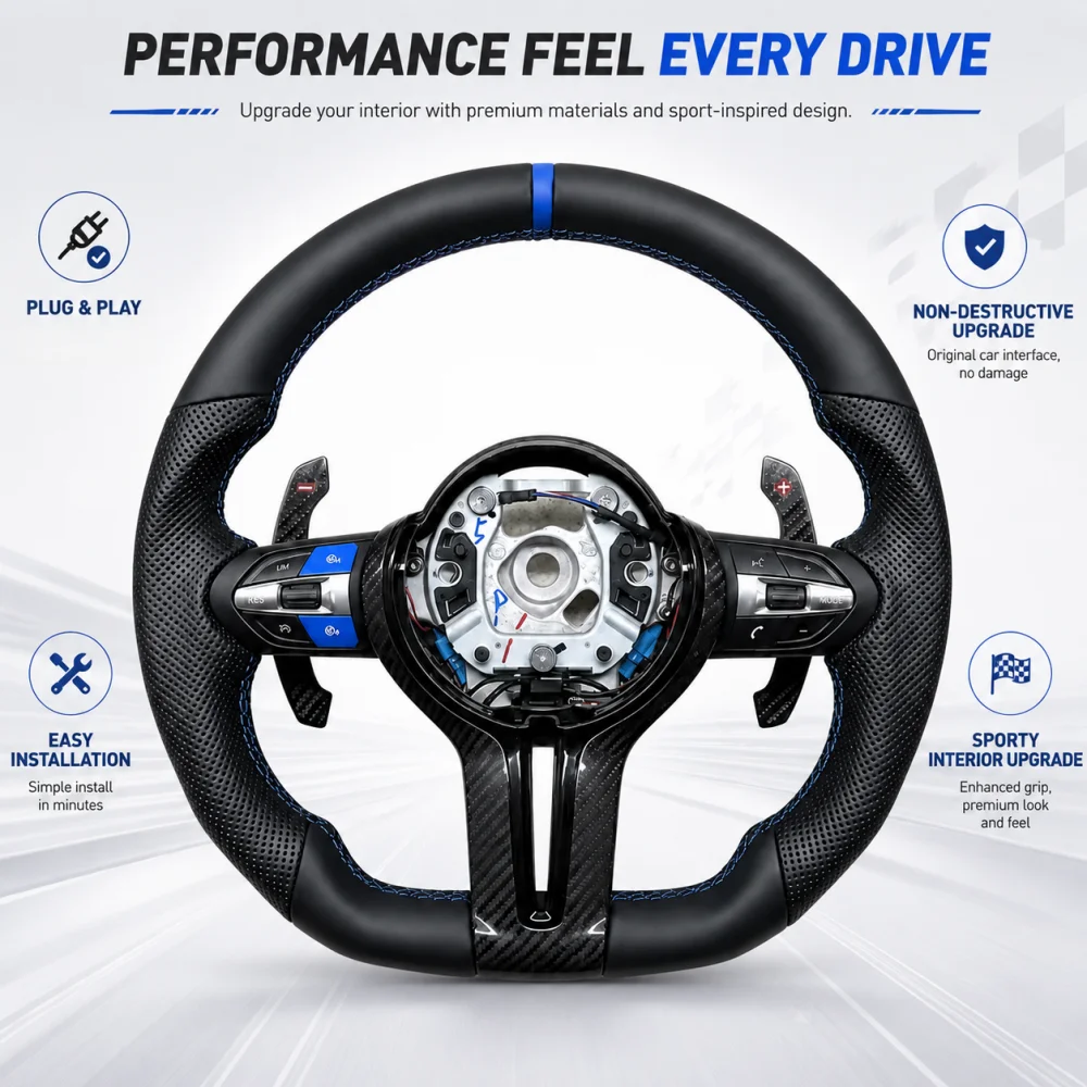 Blue Center Mark Carbon Fiber Steering Wheel Upgrade For BMW M Sport F10 F12 F30 F32 F34 F22 F15 F16 F25 F26 M3 M5 M6