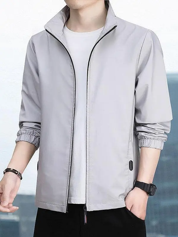 

New 2025 Men's Casual Thin Jaet Stand Collar Windbreaker Simple Sle Spring Autumn Top Faionable Outerwear Coat