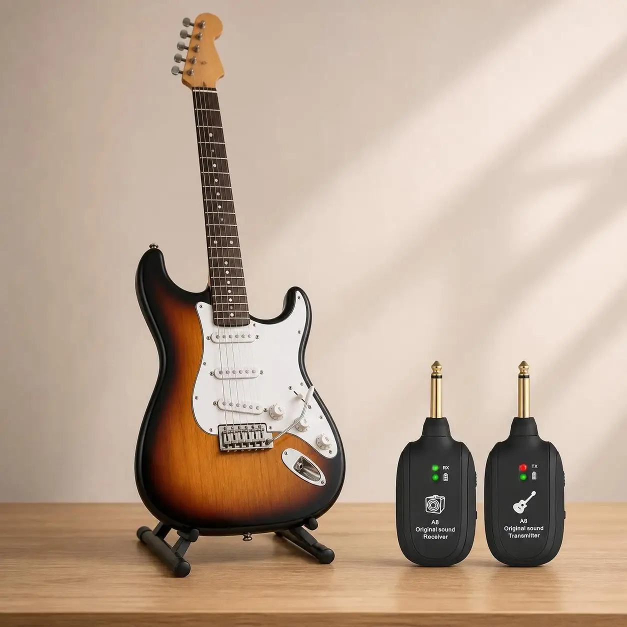 1 Set Black UHF Guitar Transmitter&Receiver 20Hz-20kHz USB Wireless Guitar Receiver A8 Musical Wireless Guitar Adapter Bass
