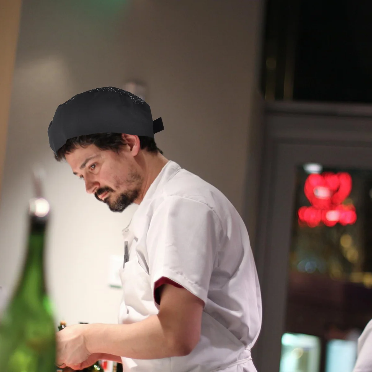 Chapeau de chef en maille respirante noire, sangle réglable, taille unique, casquette de crâne de restauration professionnelle, peau douce en coton et Polyester Durable