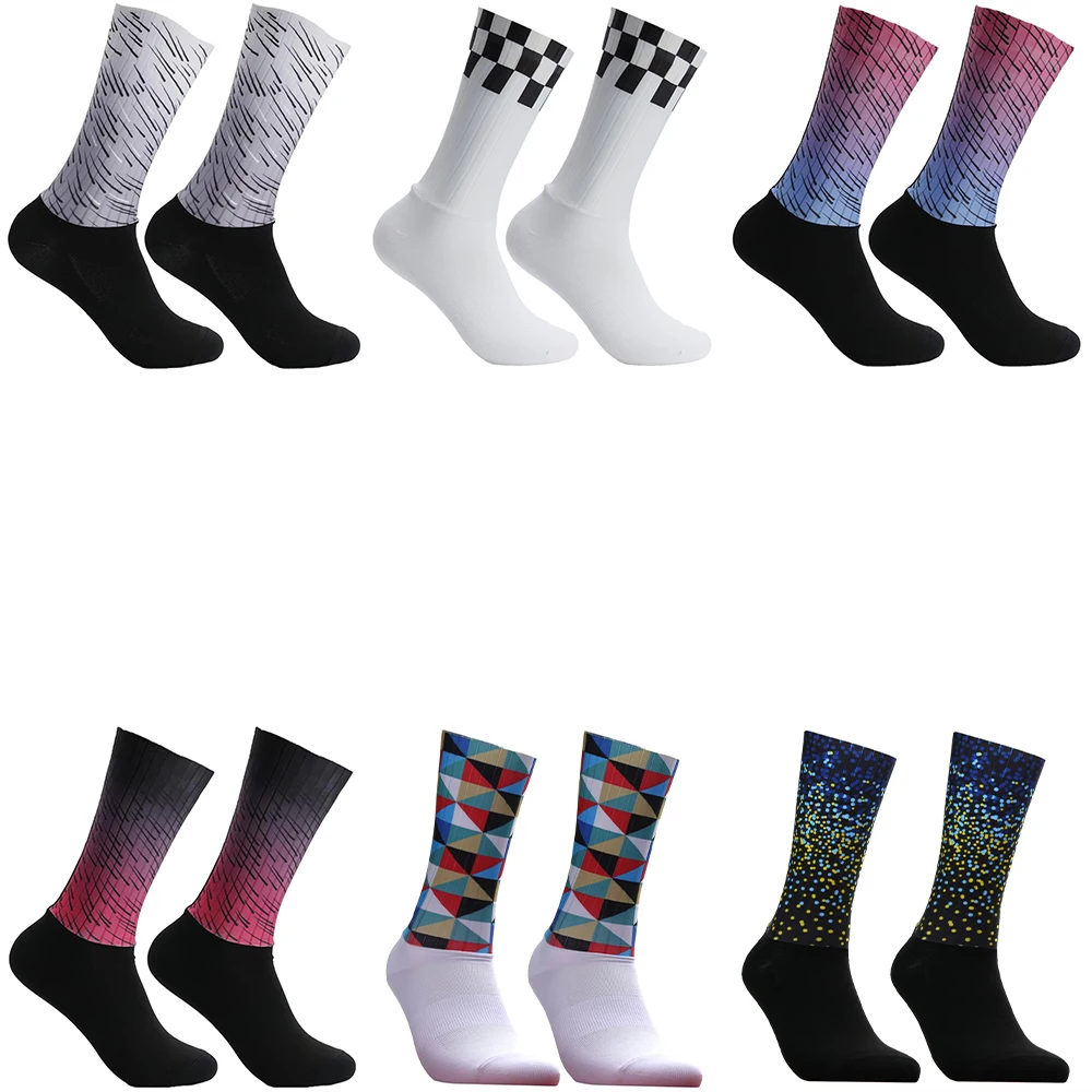 

​ Мужские и женские велосипедные носки до середины икры, дышащие влагоотводящие спортивные носки с несколькими узорами для езды на шоссейном велосипеде, бега