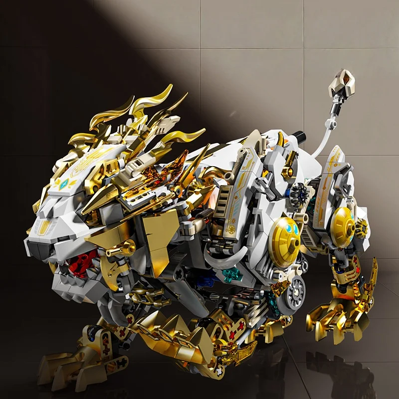 Kit de construção Mech Lion - modelo de tijolos compatíveis com peças móveis, brinquedo educacional STEM para meninos, conjunto de construção criativa DIY