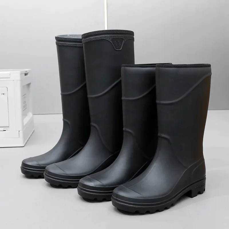 Botas de lluvia altas para hombre, botas de goma con plataforma, impermeables, Color sólido, para trabajo al aire libre, 2024