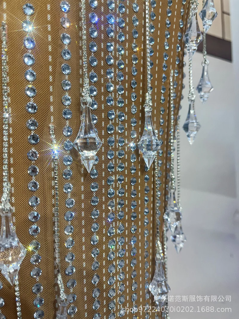 Premium Silver Rhinestone Sexy Fake Meat Dress Engagement Banquet High-end Banquet Host Evening Dress Bachelorette Party Dresses