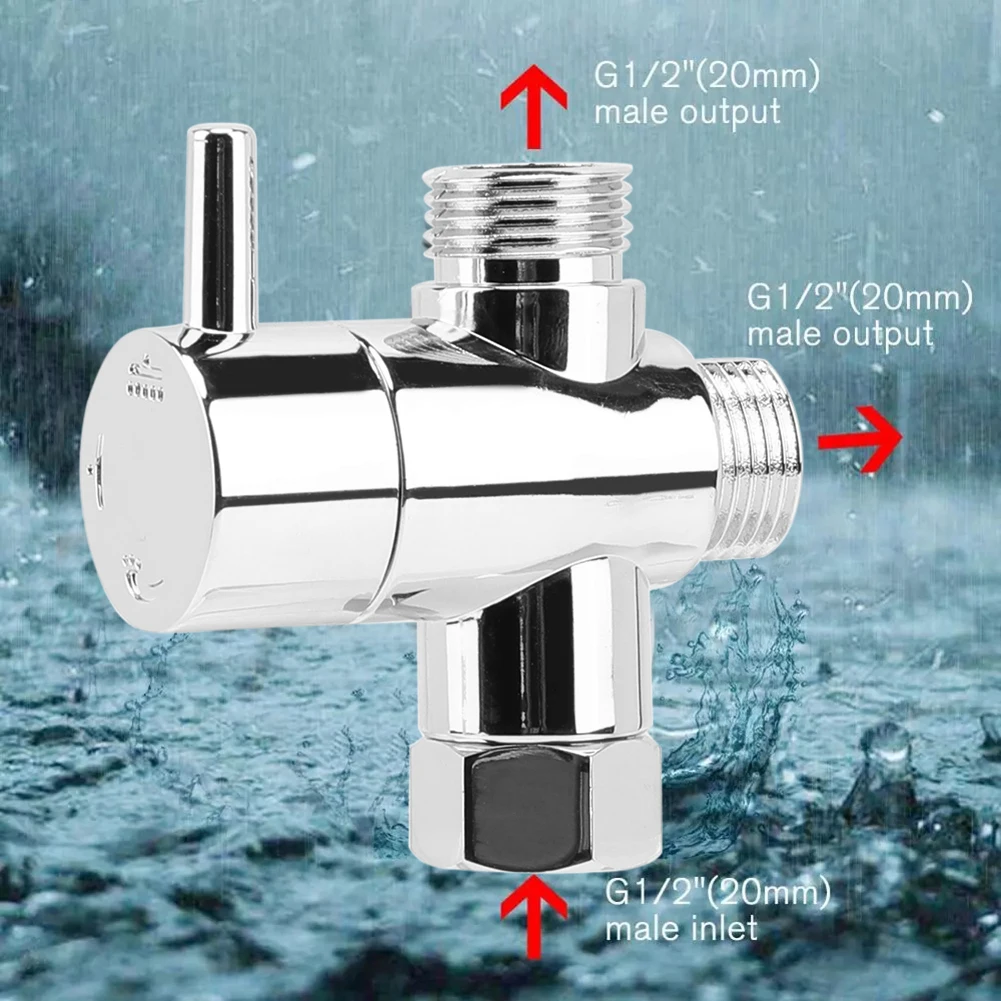 Faucet T Adapter Chrome Shower Arm Splitter Anti-scratch 3-Way Shower Arm Diverter Corrosion Resistant for Handheld Showerhead