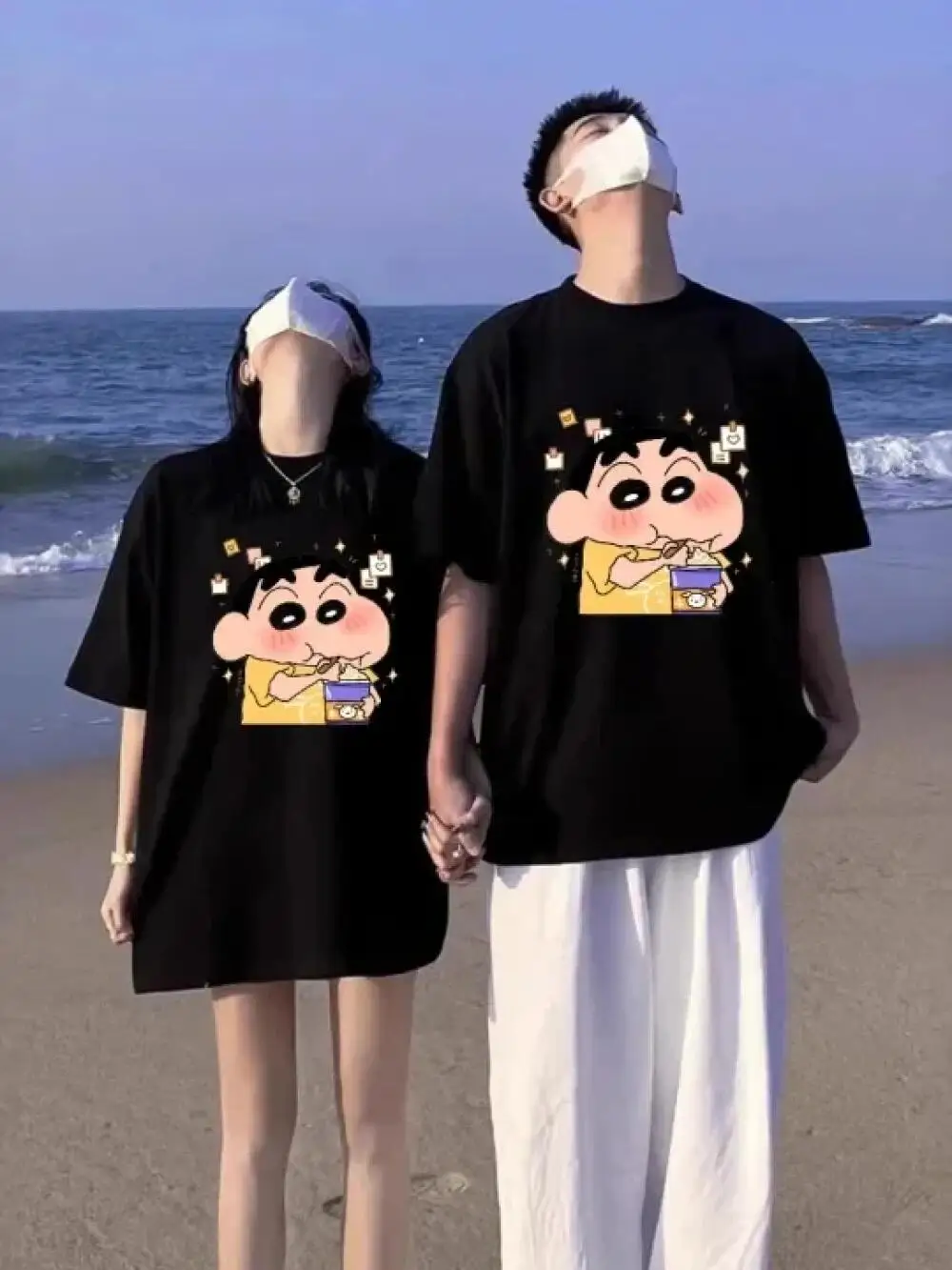 Crayon Shin Chan Paar-T-Shirt für Männer und Frauen, übergroßes, niedliches Cartoon-Grafik-Kurzarm-Freizeit-T-Shirt