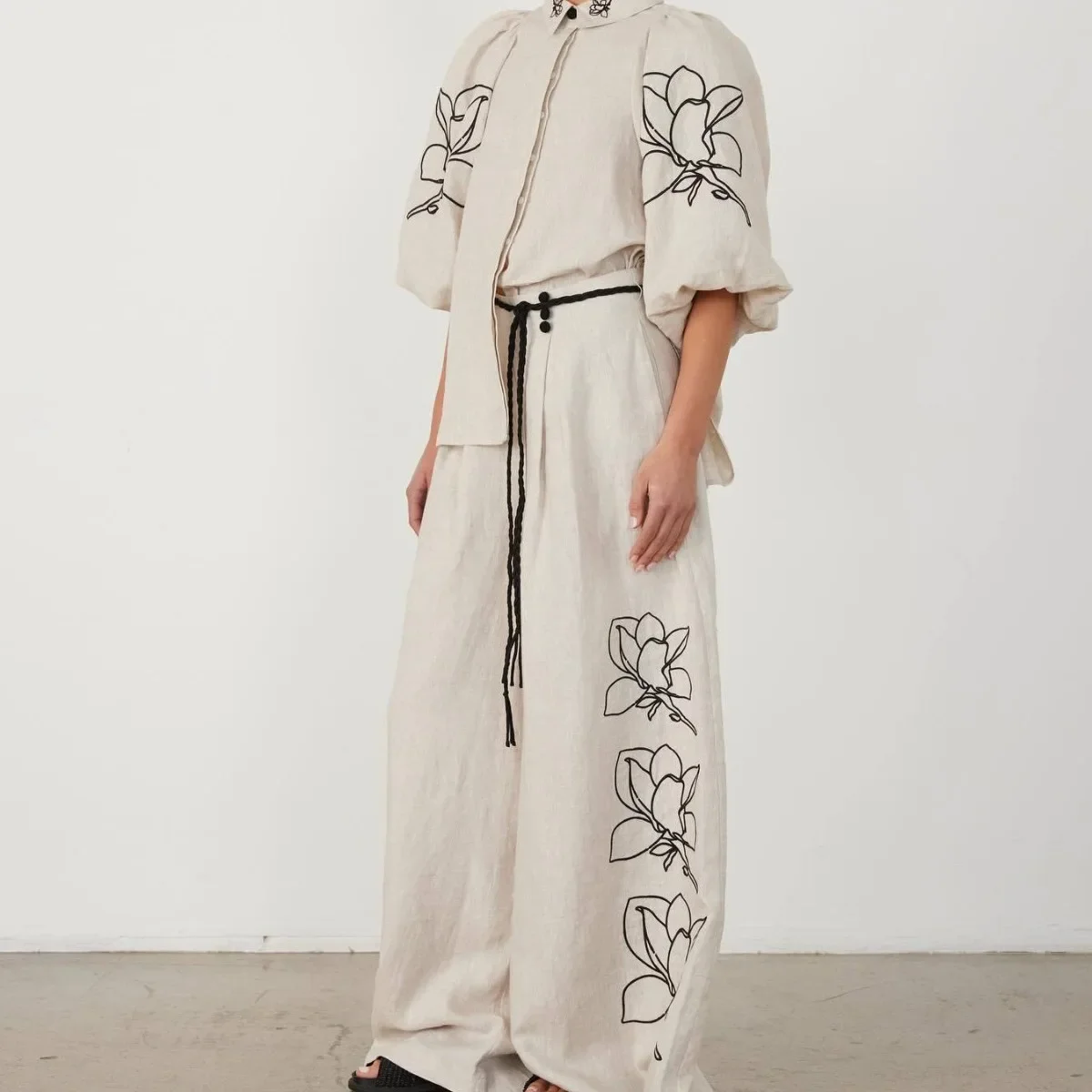 팝 럭셔리 디자인 코튼 투피스 세트 여성 의상 셔츠 하이 웨이스트 와이드 레그 팬츠 빈티지 하라주쿠 슈트 Office Lady High-end