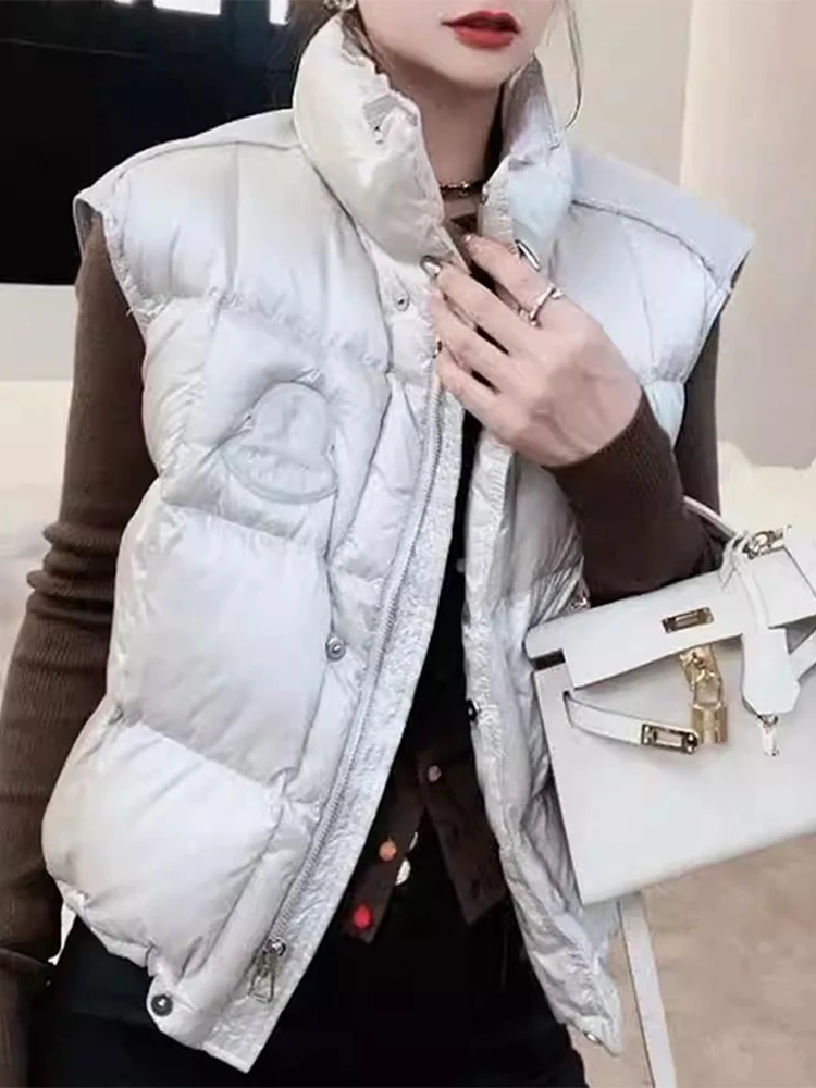 

Модный женский жилет с воротником-стойкой и вставками, приталенный, осенне-зимний, новый дизайн, повседневная одежда, полиэстер, стандартная длина