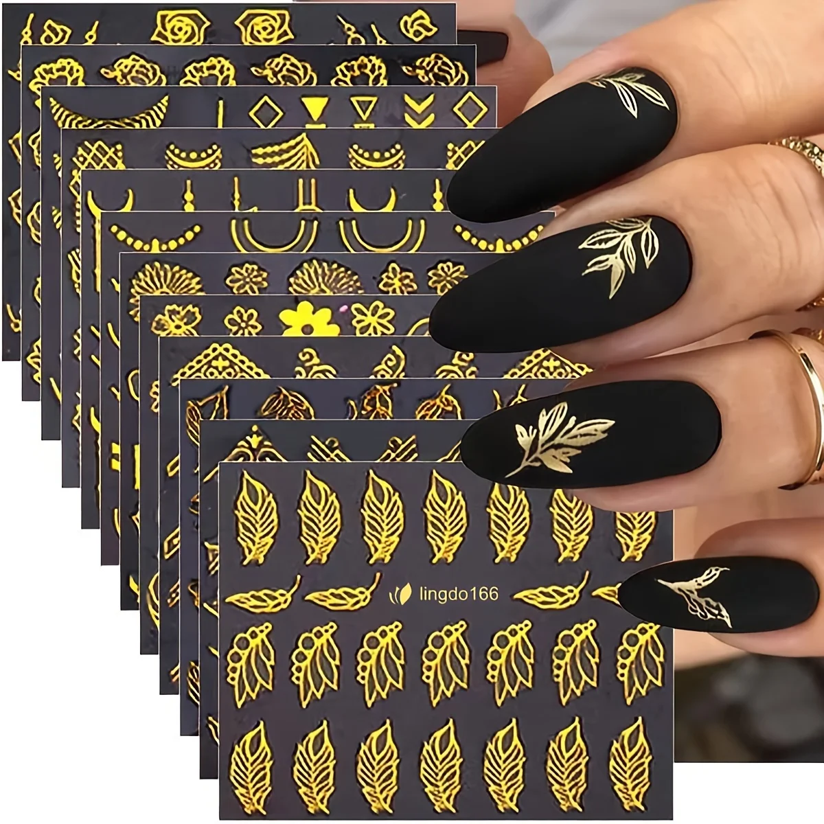 Autocollants pour ongles à fleurs dorées, 30 feuilles, ligne dorée, fournitures pour ongles, feuille de dentelle dorée, décoration auto-adhésive pour Nail Art, ligne de fleurs