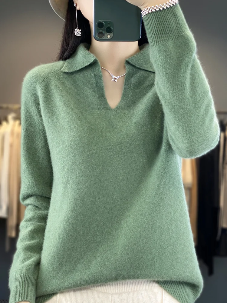 

Aliselect Women Turn Down Collar 100% Merino Wool Knitwear Pullover Spring Autumn Winter Cashmere Sweater Casual Clothing Tops