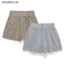 KEYANKETIAN 2024 New Launch Women's Hollow out Embroidery Shorts Summer Elastic Waist Slim Fashion A Line Straight Hot Shorts