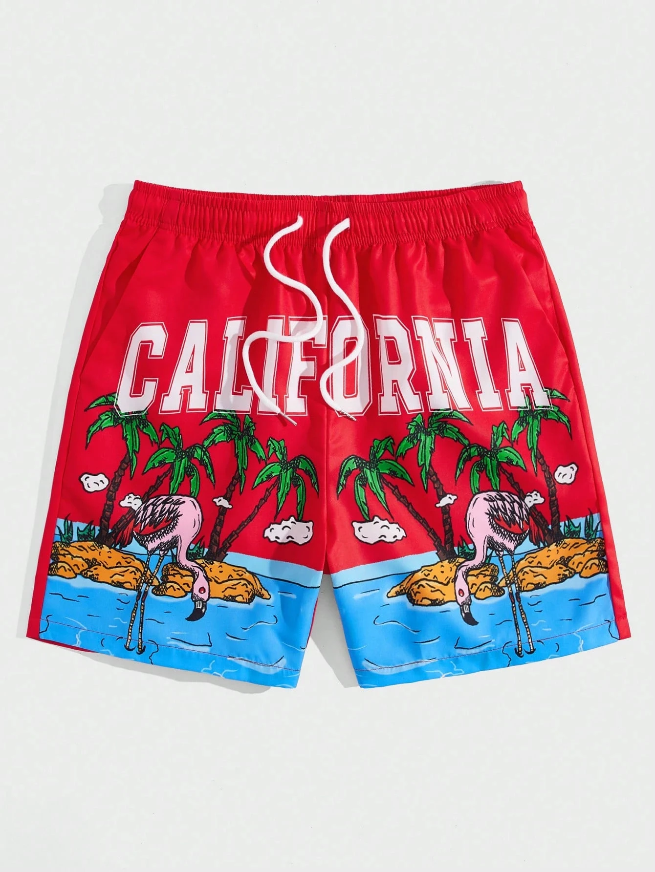 

Men's California Flamingo Print Swim Shorts Red Beach Board Shorts with Palm Tree & Ocean Graphic Quick Dry Casual 2026