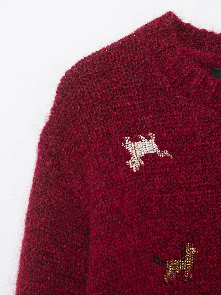 Europese stijl nieuwe collectie damesmode veelzijdige en elegante loszittende dierenriem paard mohair trui gebreide trui.