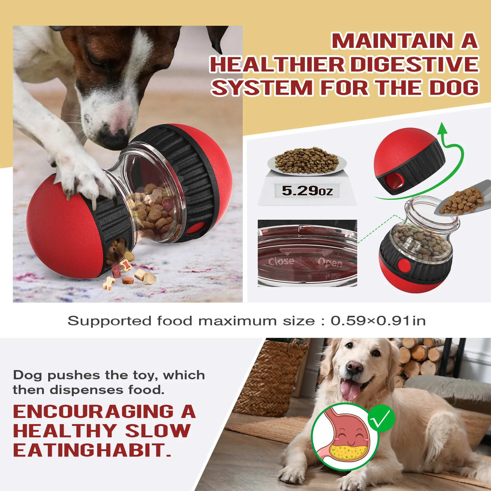 Rolling leaky food ball, slow food training, slow food dog toy