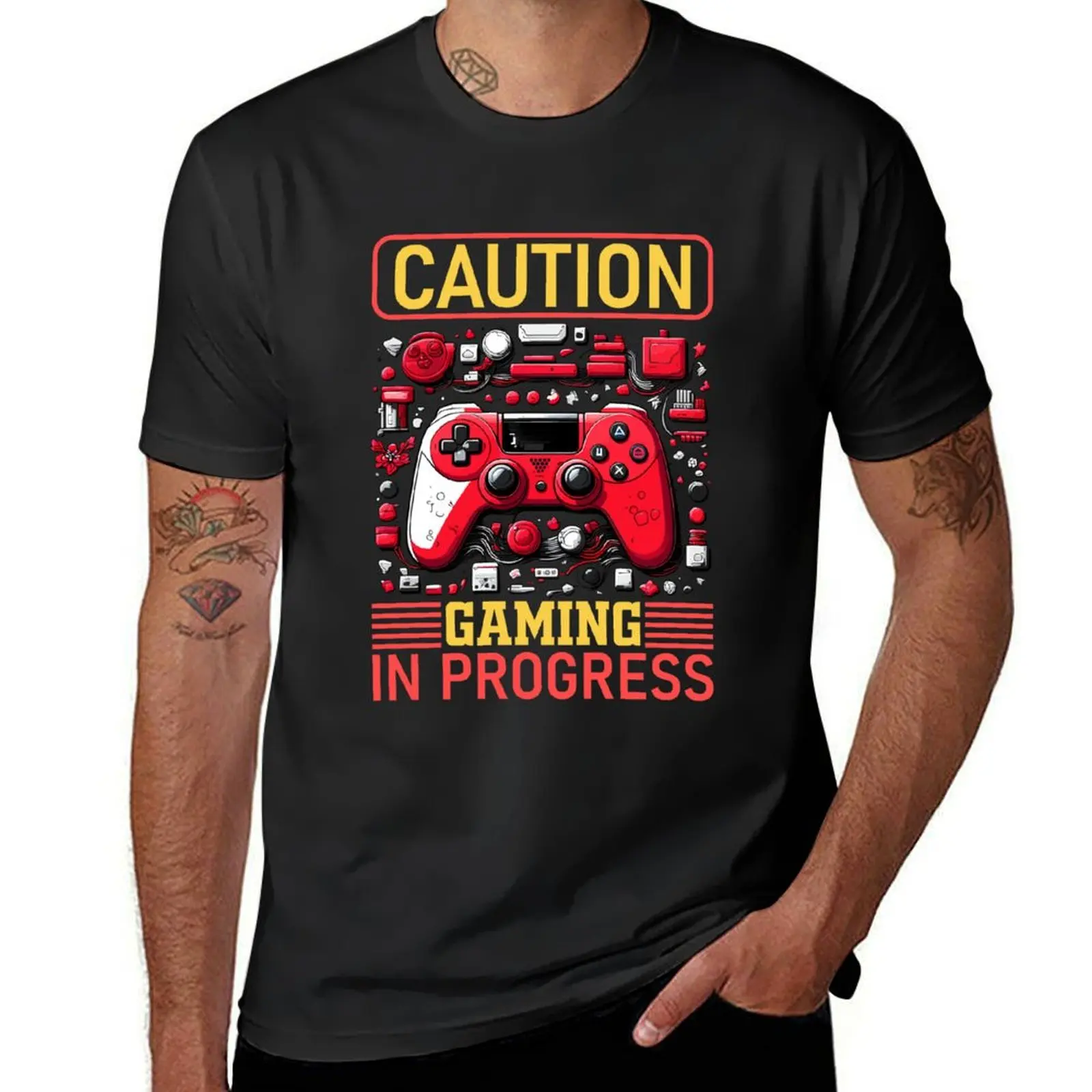 Camiseta de caution gaming in progress para hombre, blusa linda, camisetas lisas para un niño