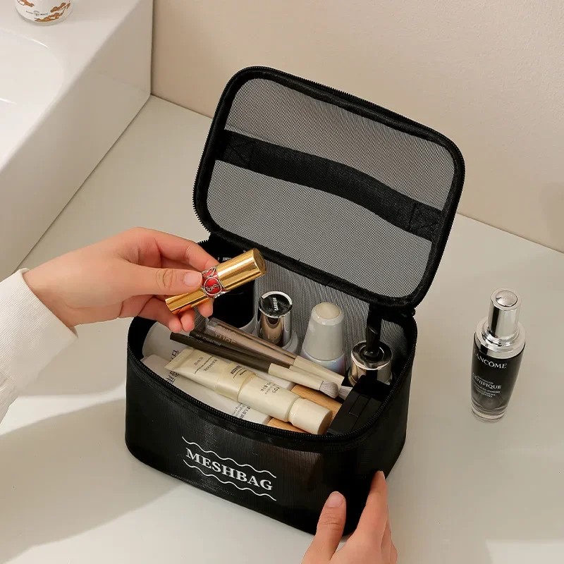 

Сетчатая косметичка, полупрозрачная большая вместительная дорожная сумка для хранения, легкая косметичка на молнии