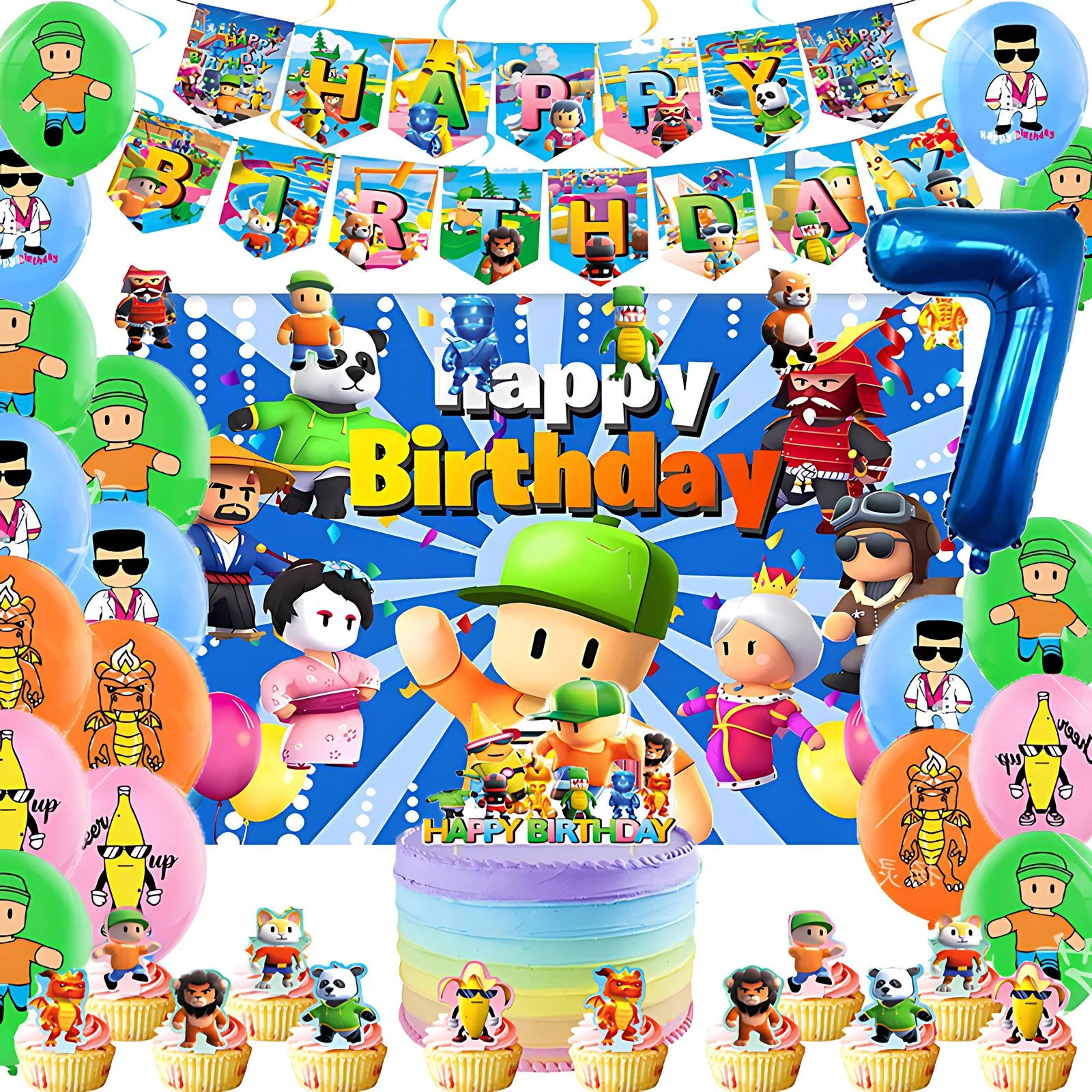 Stumble Guys Birthday Party Balloon Banner Background Cake Topper Baby Shower Decoration Supplies Stumble Guys Party Gifts Photo