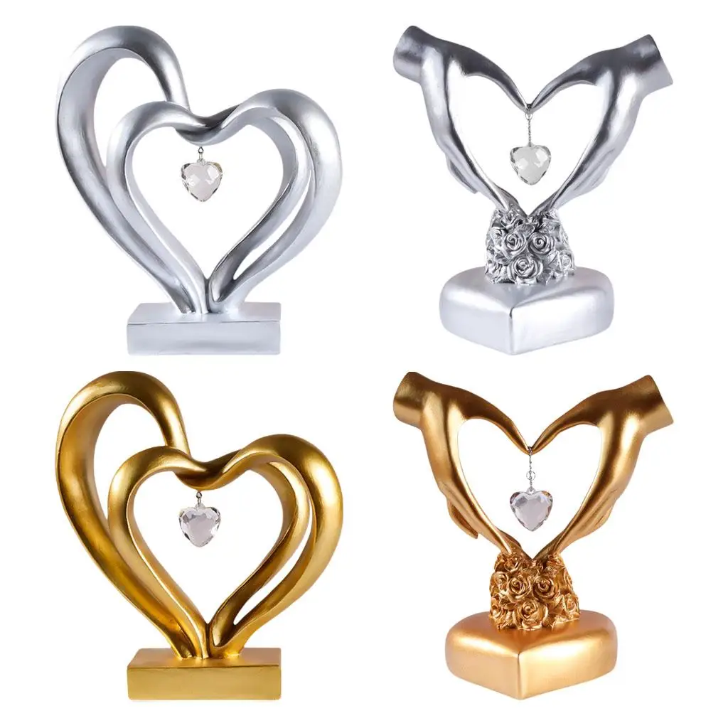Cute Heart Gesture Statue Figurine for Valentine Gift Couple Sculpture Resin Ornament Home Decoration Art Modern Piece for