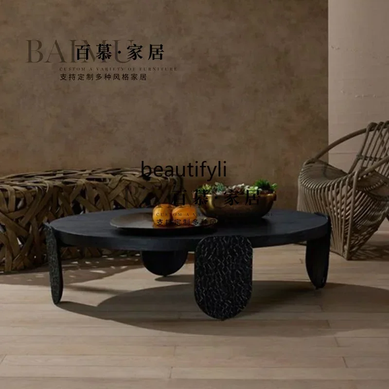 

ss K178 ss25 Nordic simple hand-carved art solid wood coffee table light luxury high-end round coffee table personalized creativ