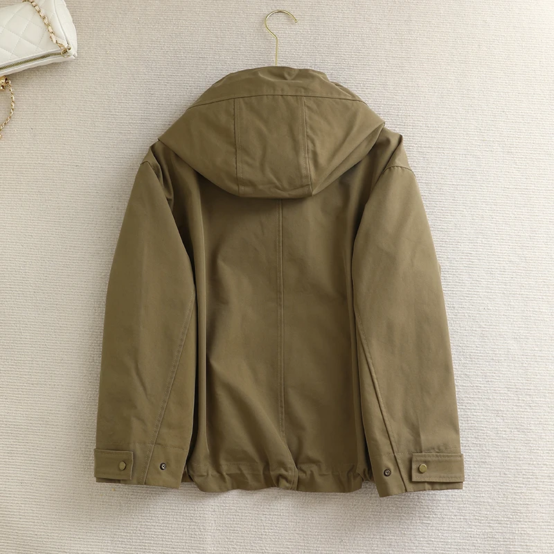 

Lemon Sle 2025 Autumn New Faion Loose Briti Sle Hooded ort Dstring i Color ort Length Windbreaker Jaet fo...