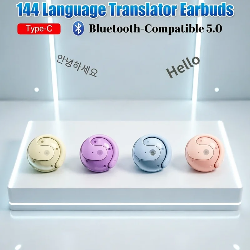 Original BY01 Real-Time Translation Earbuds BT Noise Cancelling Simultaneous Interpretation 144 Languages Ear Hanging Earphone