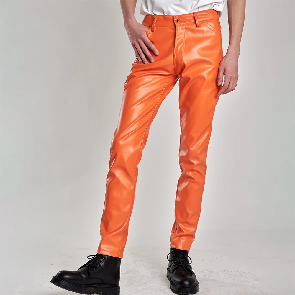 Herren-Lederhose, schmale Passform, Stretch, modische PU-Lederhose, Nachtclub, Party- und Tanzhose, dünn – Detail 3