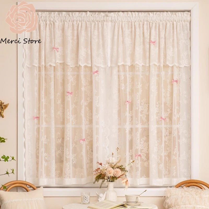 

Lace Window Screen French Gauze Velcro Fantasy Bow Curtains Tulle for Living Room Bedroom Childrens Room Head Drapes Custom