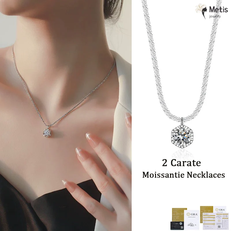 

1/2CT Sparkling Diamond Moissanite Pendant Necklaces for Women Classic Six Claws Pendant S925 Sterling Silver Fine Jewelry Gifts