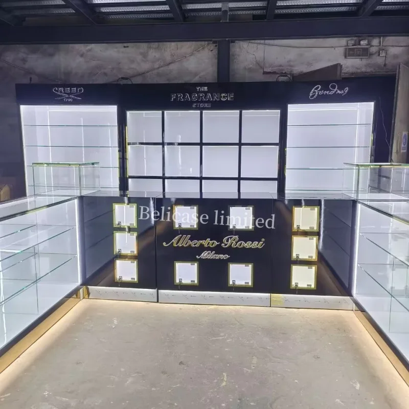 

custom，Factory Customized Perfume Store Showcase Wall Cabinet Glass Perfume Display Counter Luxury Perfume Shop Design