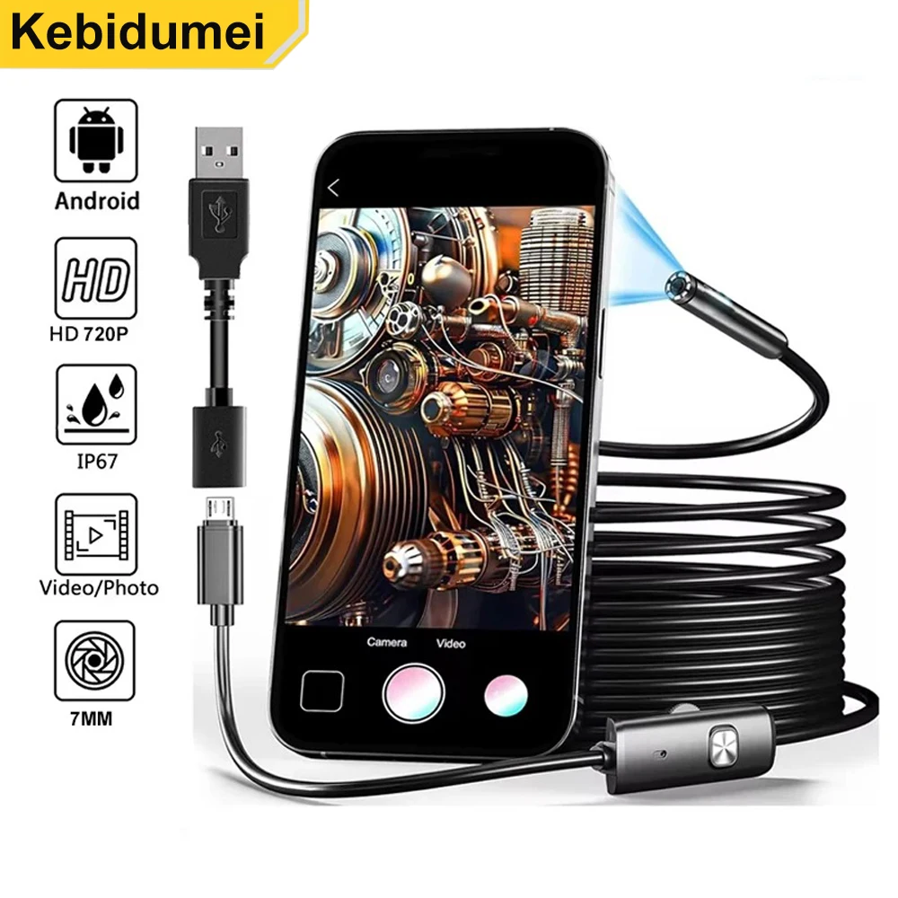 

2 в 1 USB-эндоскоп для телефона Android, автомобиля, 7 мм, бороскоп, камера для осмотра змеи, промышленный эндоскоп IP67, водонепроницаемый