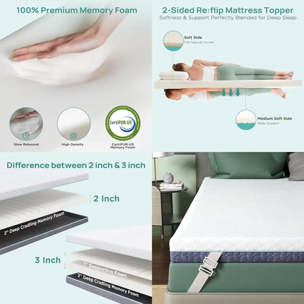 

Twin XL Memory Foam Mattress Topper - 2 Inch for Dorm, 5-Zone Support, Breathable Cover, Back Pain Relief