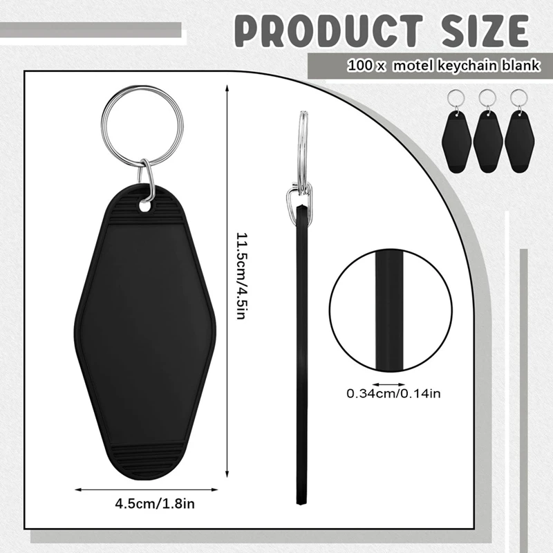 100Pcs Black Hotel Motel Keychain Bulk Plastic Sublimation Blank Keychains Vintage Rhombus Motel Key Tags Double Sided Durable