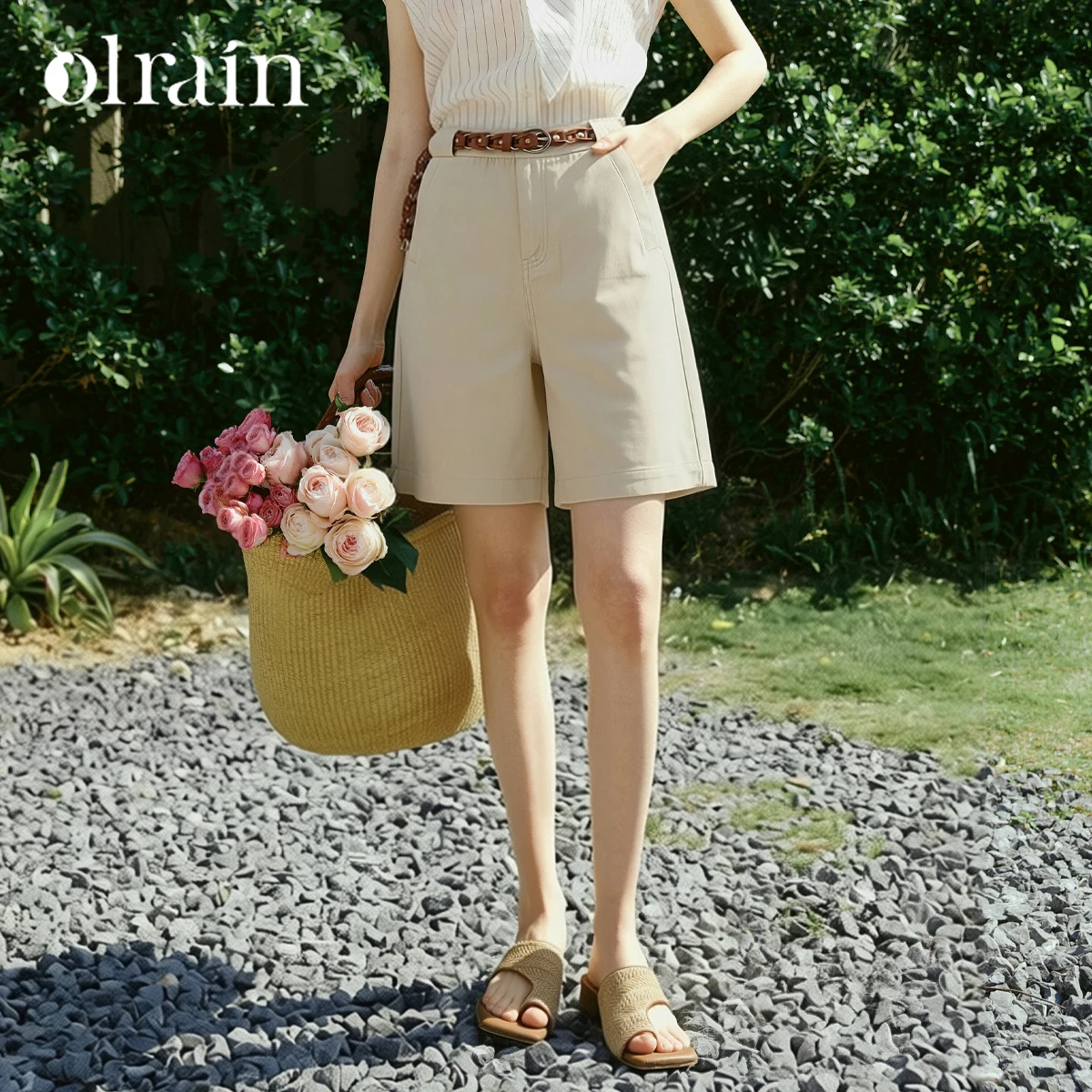 OLrain Office Knee Length Wide Leg Shorts 2026 Summer Simple Versatile Cotton Straight Casual Shorts Women's Clothes O58XK006861