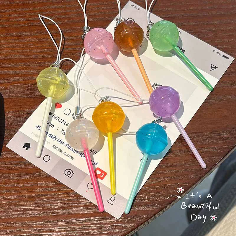 Nuevo Llavero Luminoso de Caramelo Piruleta, Simulación 3D de Comida, Colgante para Bolso, Llaveros DIY, Regalos de Joyería para Niñas