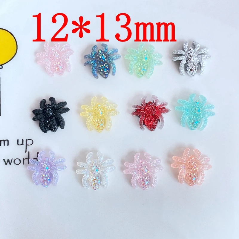 60Pcs New Cute Mini Shiny Spider Resin Flatback Ornament Nail Jewelry Making accessori per capelli