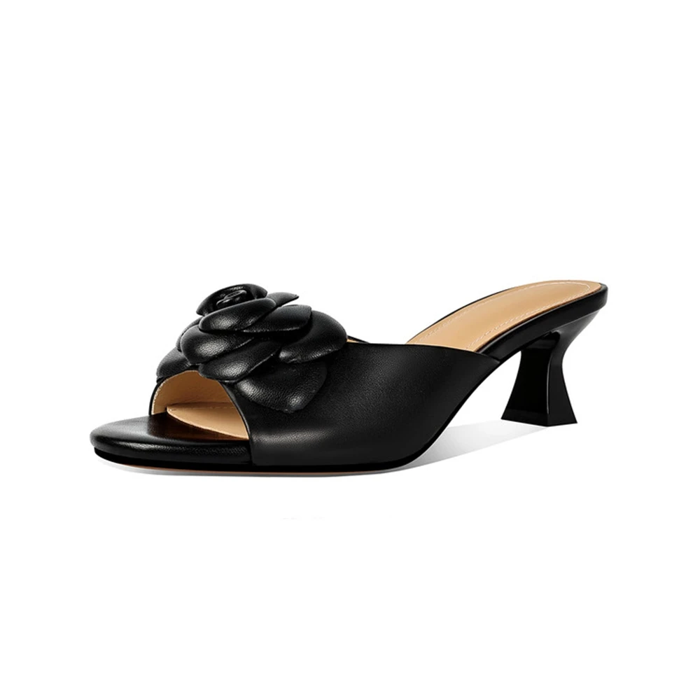 Women Sandals Summer Flower Round Headed Open Toed Dress Party Banquet One Step Comfortable Walking Business Slippers D184-7