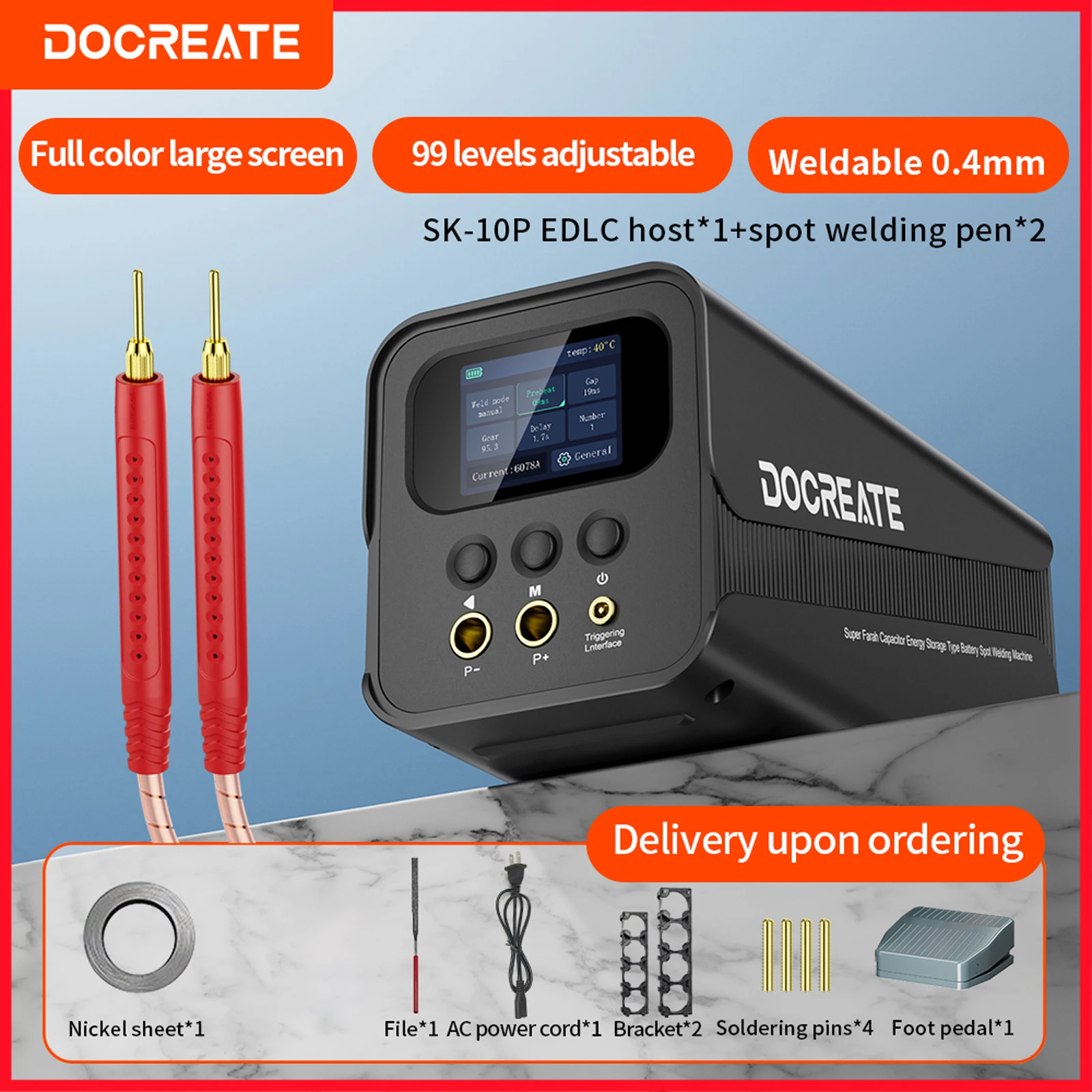 Spot Welding Machine 99 Gears Adjustable Spot Welding Equipment 2 Inch LCD Screen for Making DIY Battery Packs