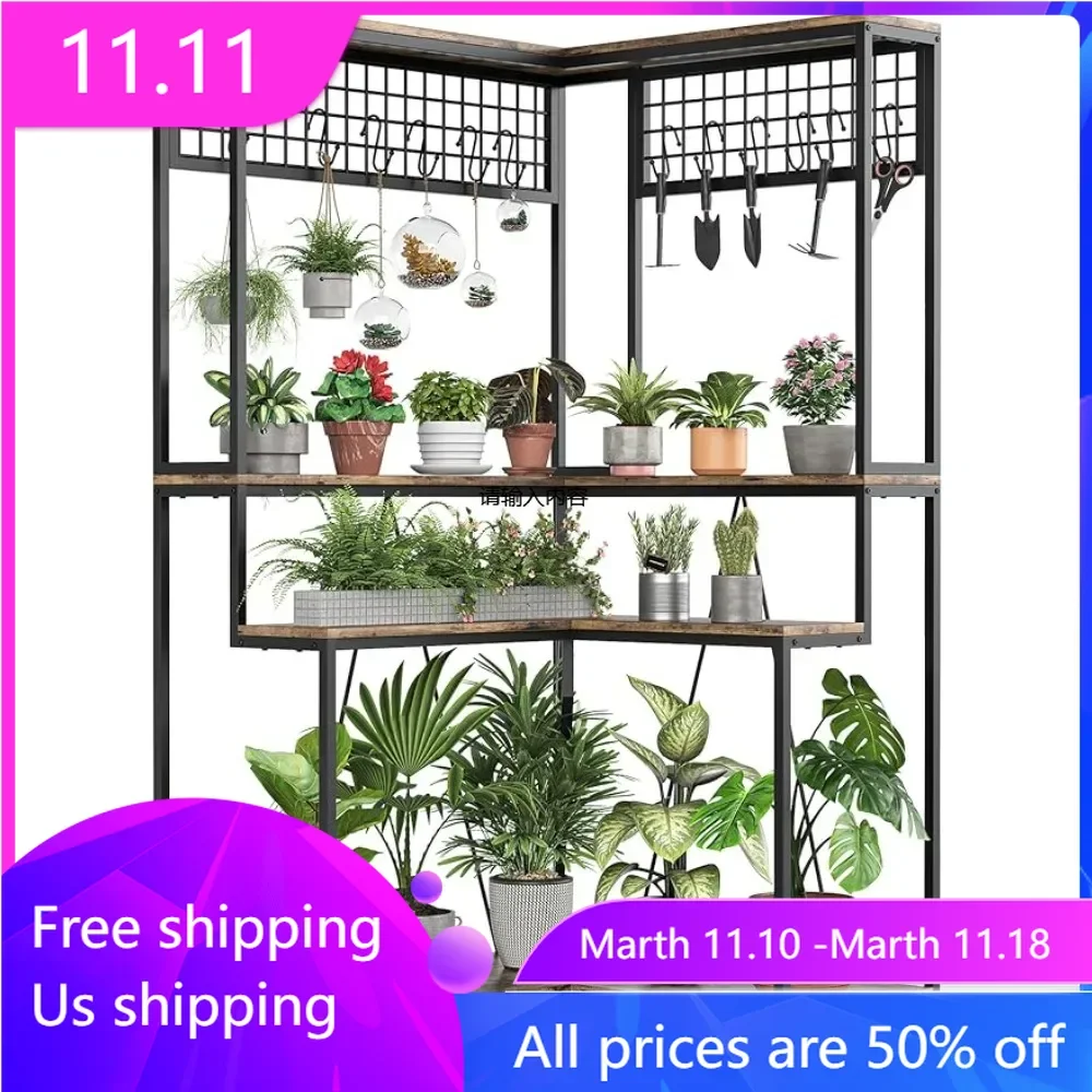 

Large metal plant rack with hooks, multifunctional display rack, garden flower bonsai storage box, balcony, living room