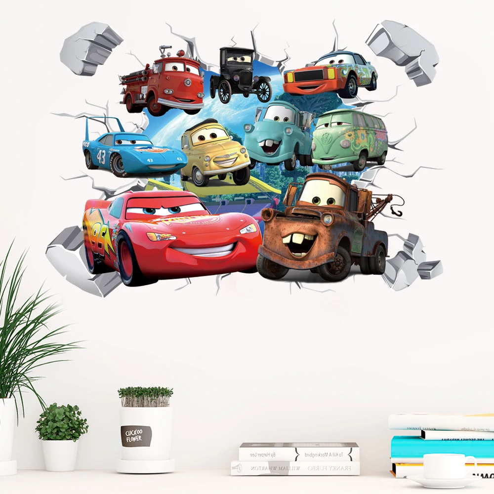 Disney Cartoon Cars Lighting McQueen 3D Wall Sticke s For Kids Room Home Bedroom PVC Decor Cartoon Movie Mural Art Decals