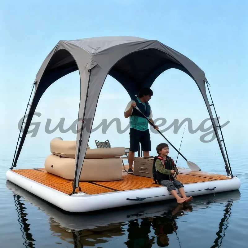Outdoor Inflatable Floating Platform with Tent Awning, Sea Water Floating Bed,  Fishing Floating Dock for Camping Fishing