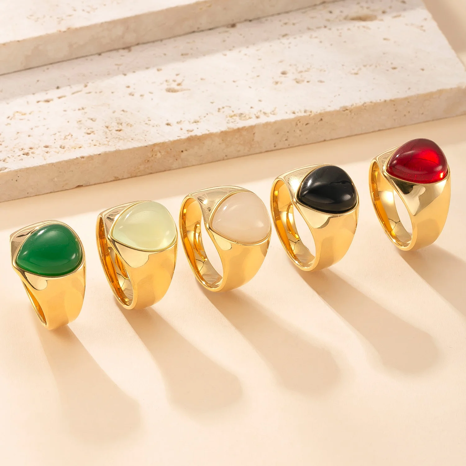 Luxury Zirconia Rings for Women 14K Gold Plated Stainless Steel Water Drop Zircon Jewelry Accessories Gifts for Her