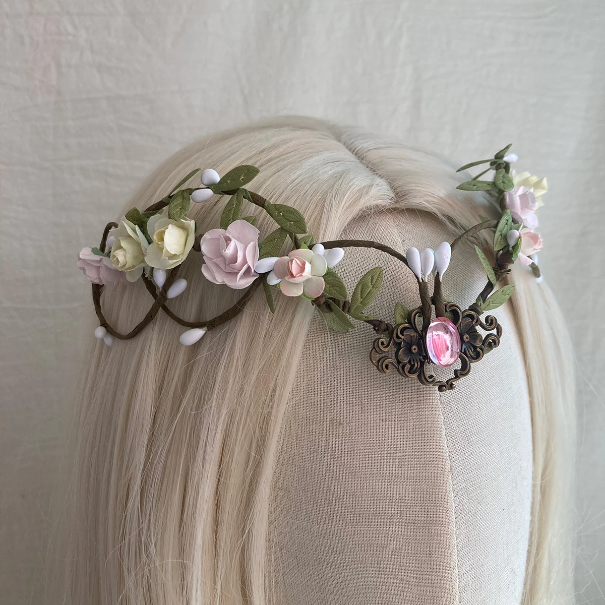 

Elven Flower Crown Wedding Ivory White Elf Tiara For Bride Bridesmaids Fairy Flower Crown Pastel Elvish Tiara Elven Flower Crown