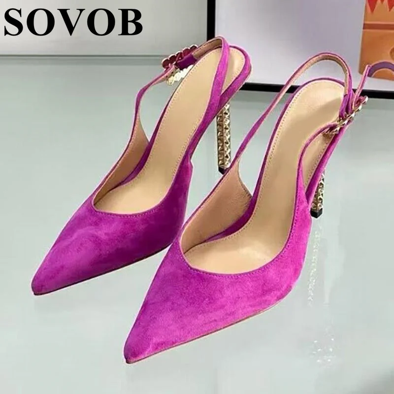 

Spring Autumn sheep suede pointed thin heel Sandals Women's Back Strap Shallow Mouth High Heels Sexy Party Dress Shoes 2024