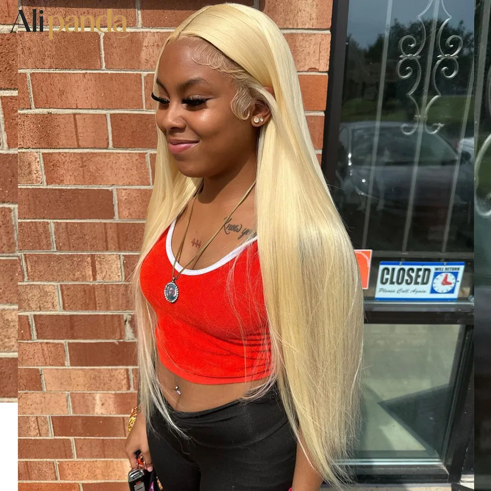 Blonde 613 Hd Lace Frontal Wig 13X6 Brazilian Straight Human Hair Wig 38 Inch Transparent Lace Frontal Wig For Women 200 Density