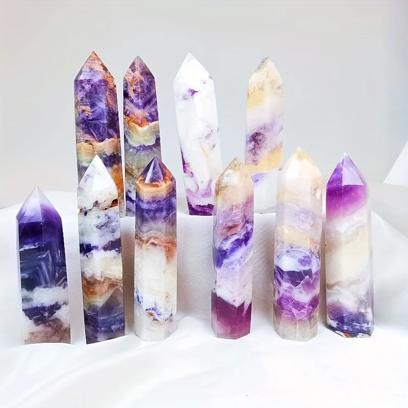 

1PC Purple Flower Fluorite Crystal Column Ideal for Meditation Healing Stylish Home Decoraation