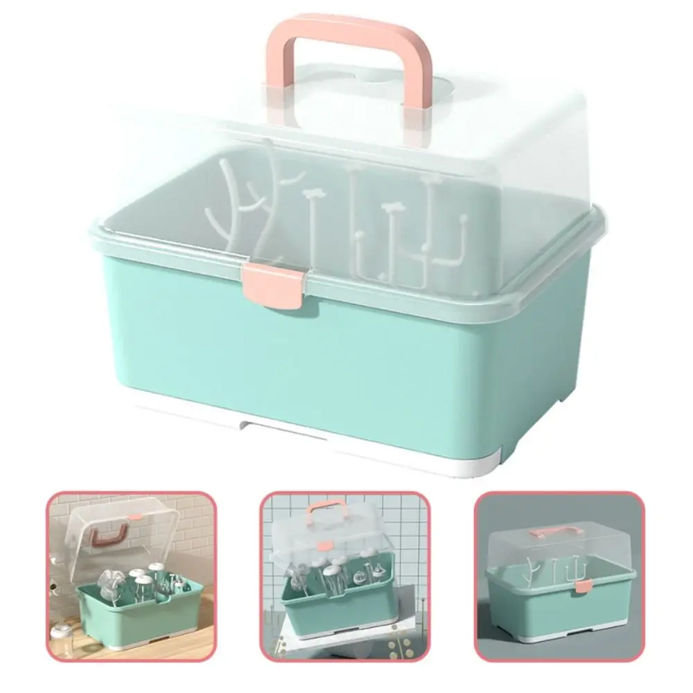 

Dust-proof Baby Bottles Storage Box Versatile With Lid Nursing Bottle Drying Box Drainer Design Portable Feeding Bottle Storage