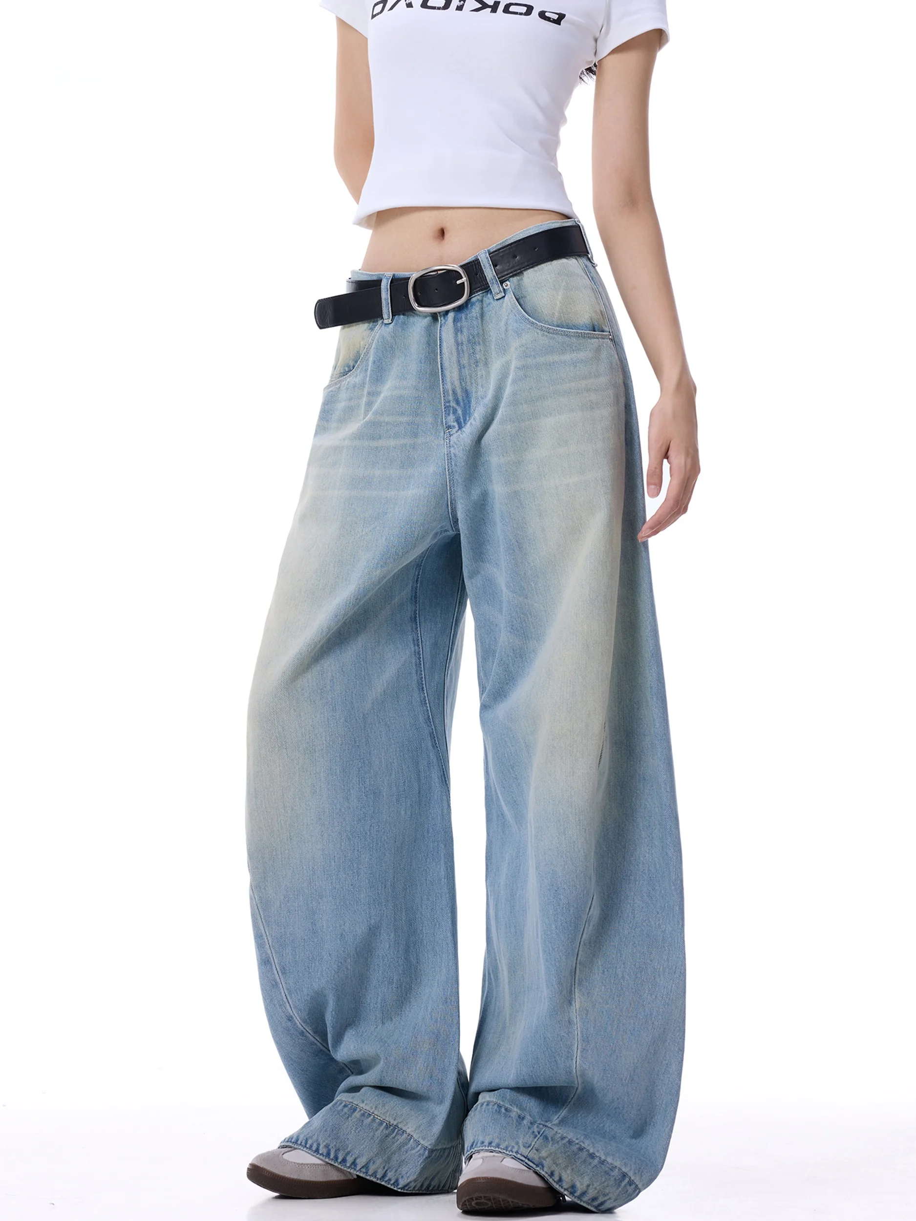 Low Waist Knife  Denim Jeans Women's Autumn New Style Slimming Vintage Washed Casual Cotton Wide Leg Pants