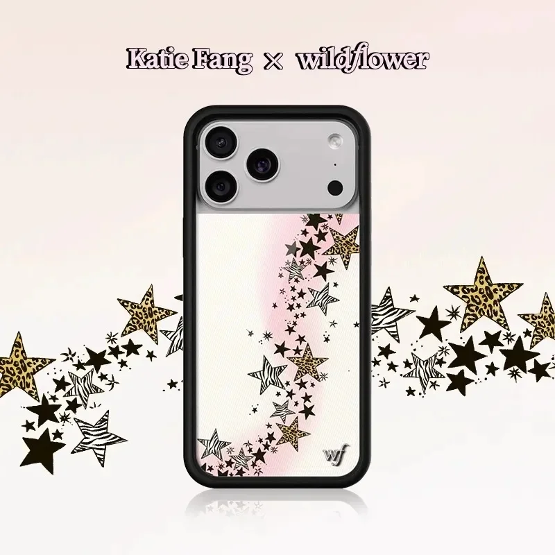 Funda de teléfono Wildflower INS Shiny Star Leopard para iPhone 17 12 13 14 15 16 Pro Max Plus 17 Pro Katies cabañas de cebra WF contraportada ﻿