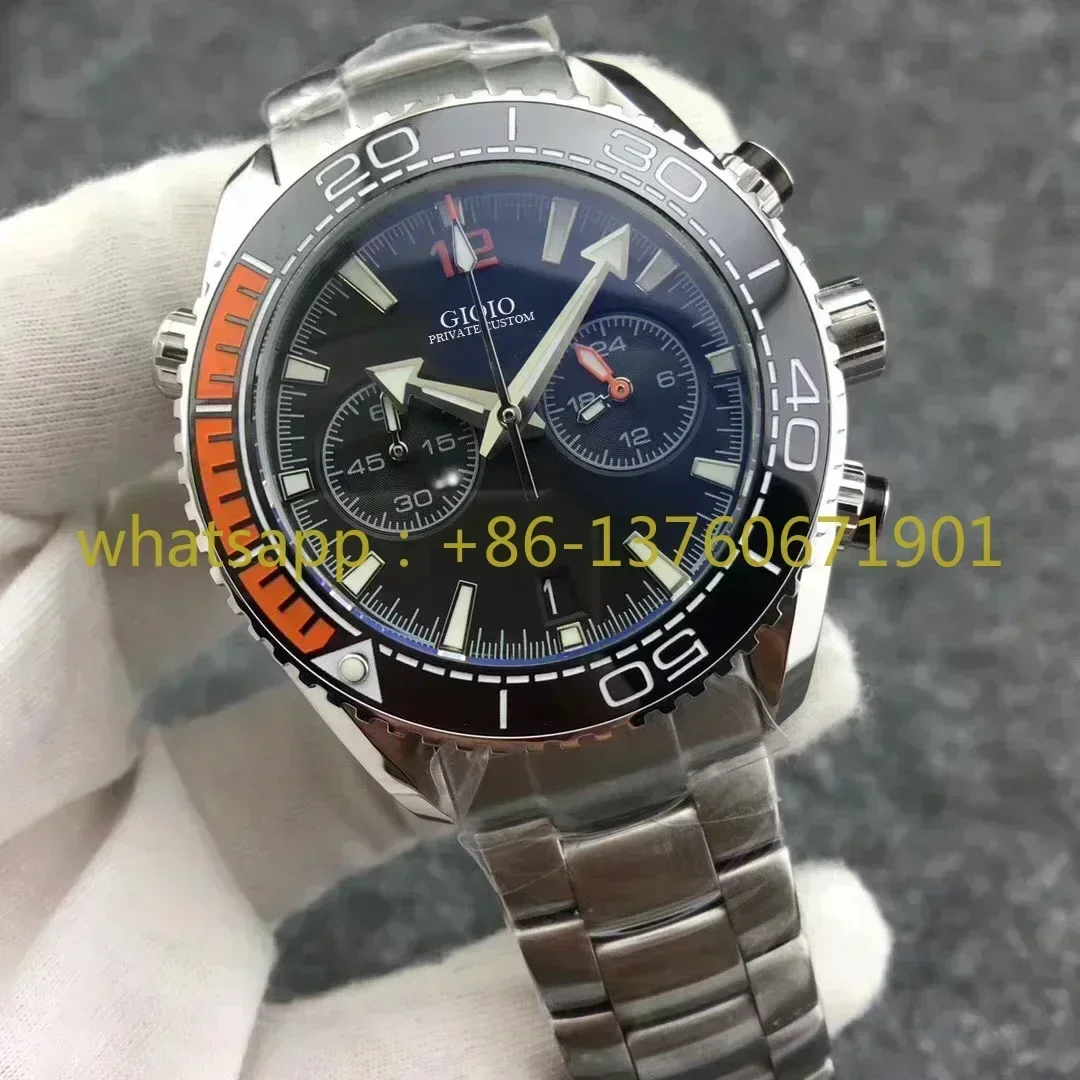 남성용 럭셔리 쿼츠 시계, 크로노그래프 시계, 스테인레스 스틸 세라믹 캔버스 고무, 블랙 그레이 사파이어 유리, 신제품